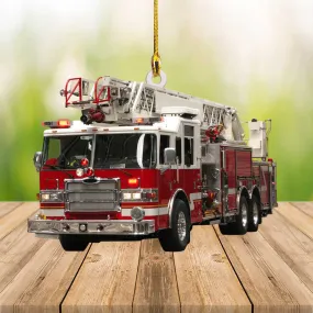 Christmas Firefighter Truck Custom Shaped Acrylic Ornament for Firefighter