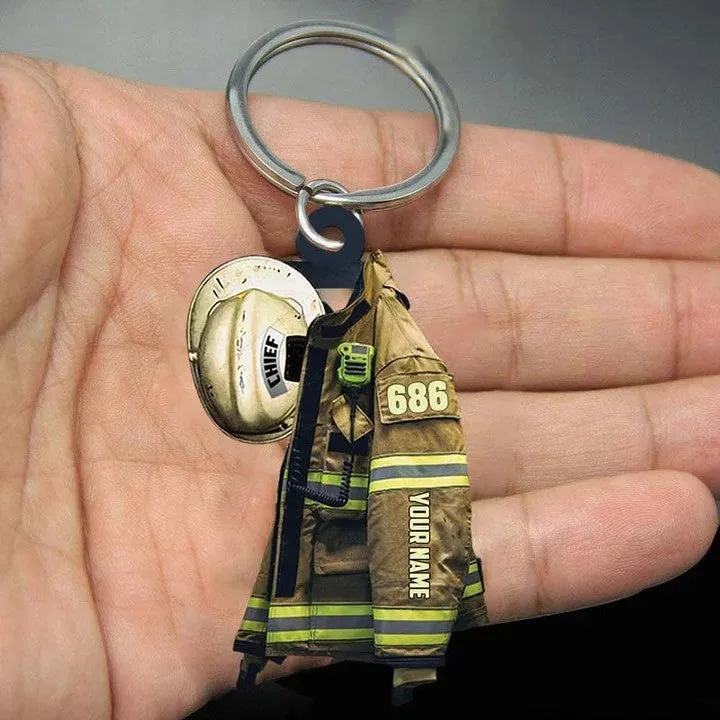 Customized Firefighter Keychain, Firefighter Helmet, Firefighter Costume, Firefighter Gifts for Father, Firefighter's Day