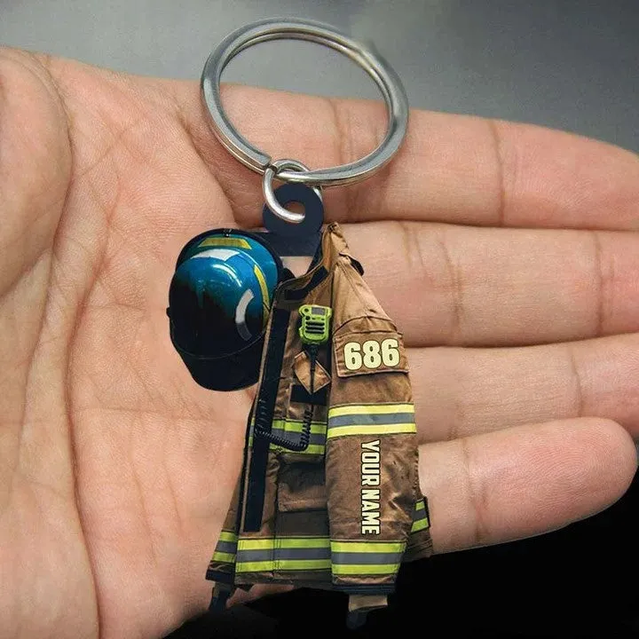 Customized Firefighter Keychain, Firefighter Helmet, Firefighter Costume, Firefighter Gifts for Father, Firefighter's Day