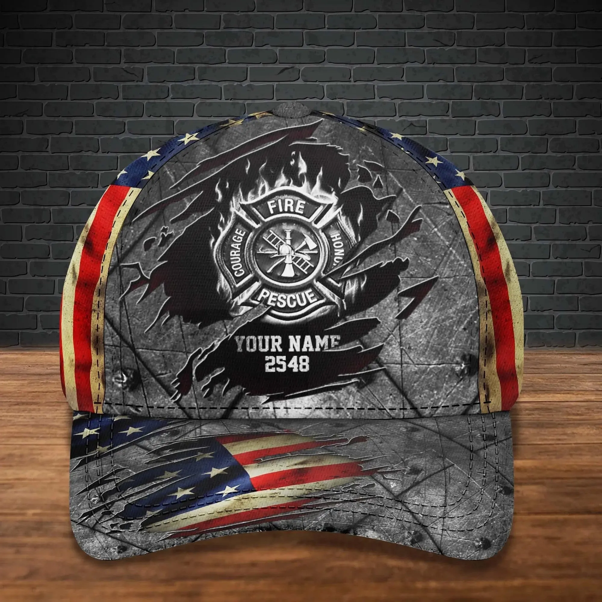 Customized Firefighter Man Cap 3D All Over Printed for Firefighter's Day, Firefighter Hat for Father