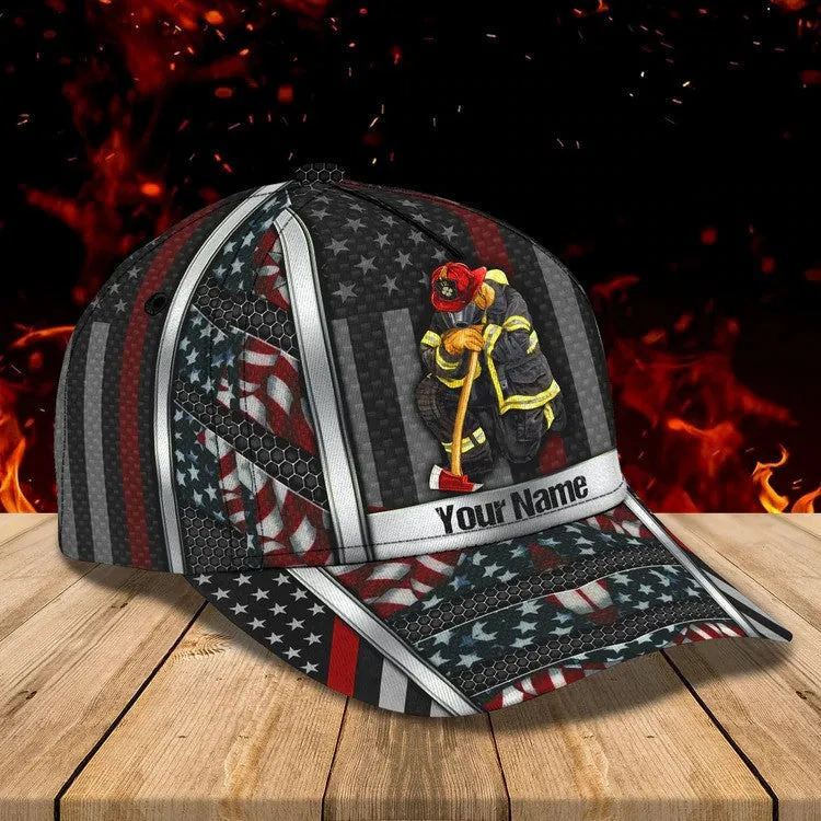 Customized Firefighter Man Cap 3D All Over Printed for Firefighter's Day, Firefighter Hat for Father