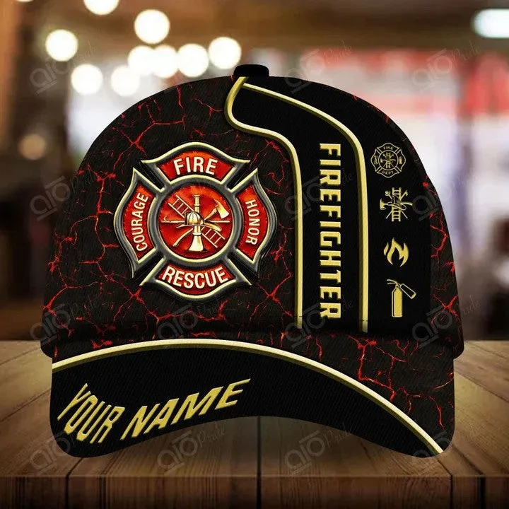 Customized Firefighter Man Cap 3D All Over Printed for Firefighter's Day, Firefighter Hat for Father