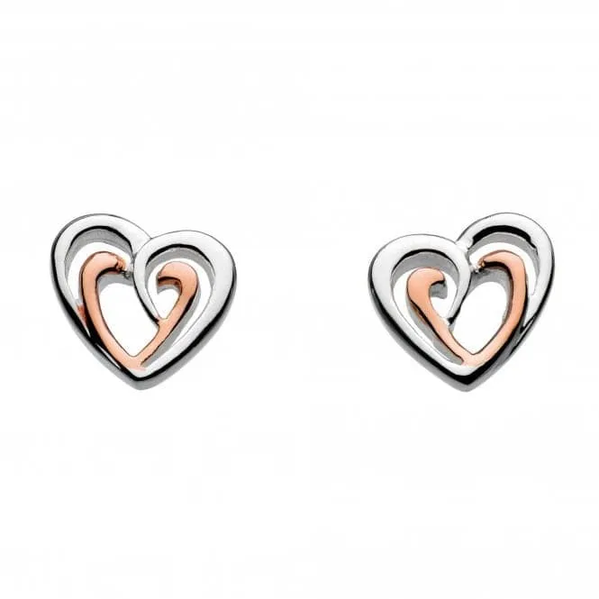 Dew Silver Amena Double Heart Rose Gold plate Earrings 4493RG016