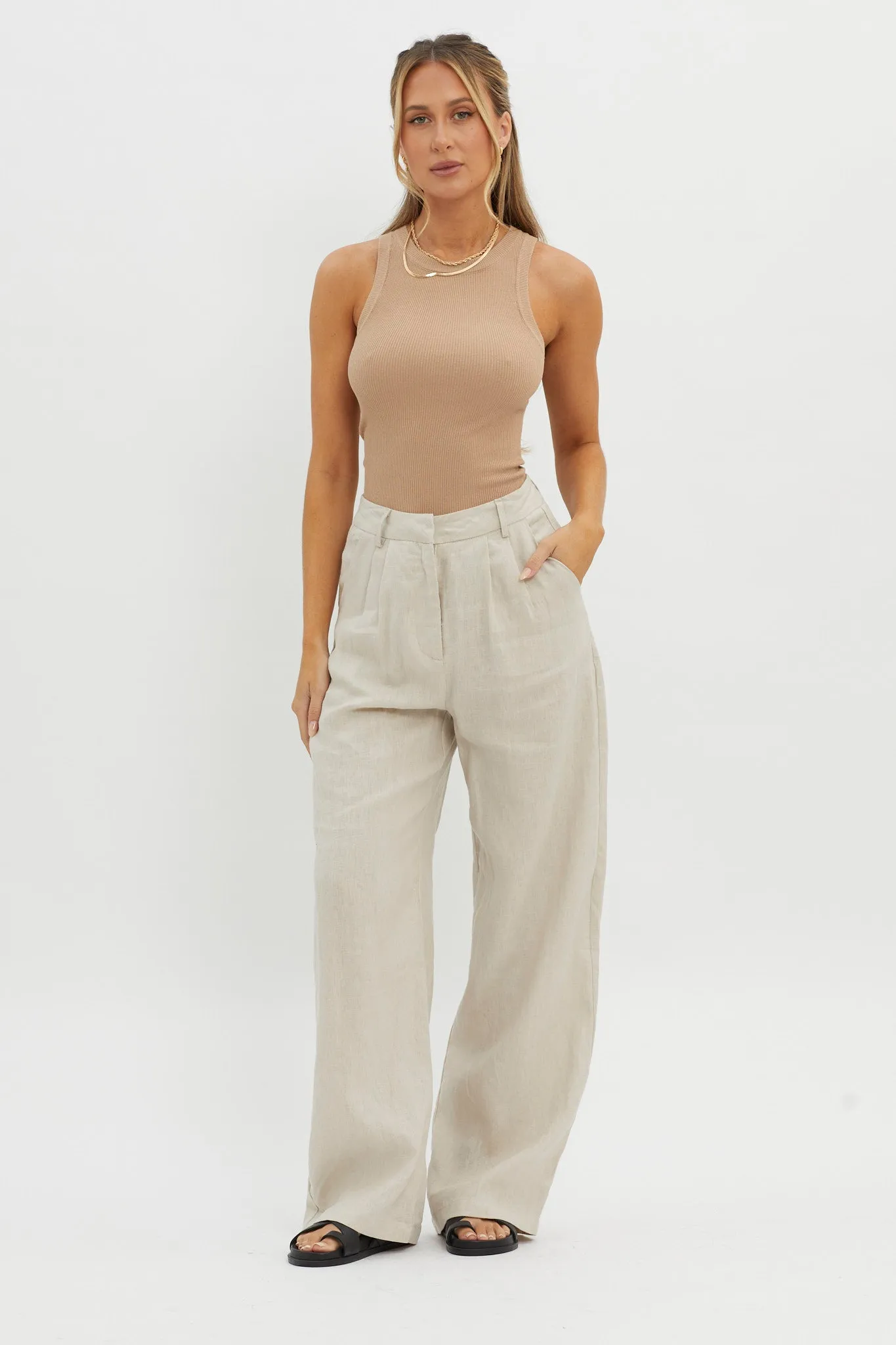 Dodie Straight Leg Trouser Pants Linen Oat