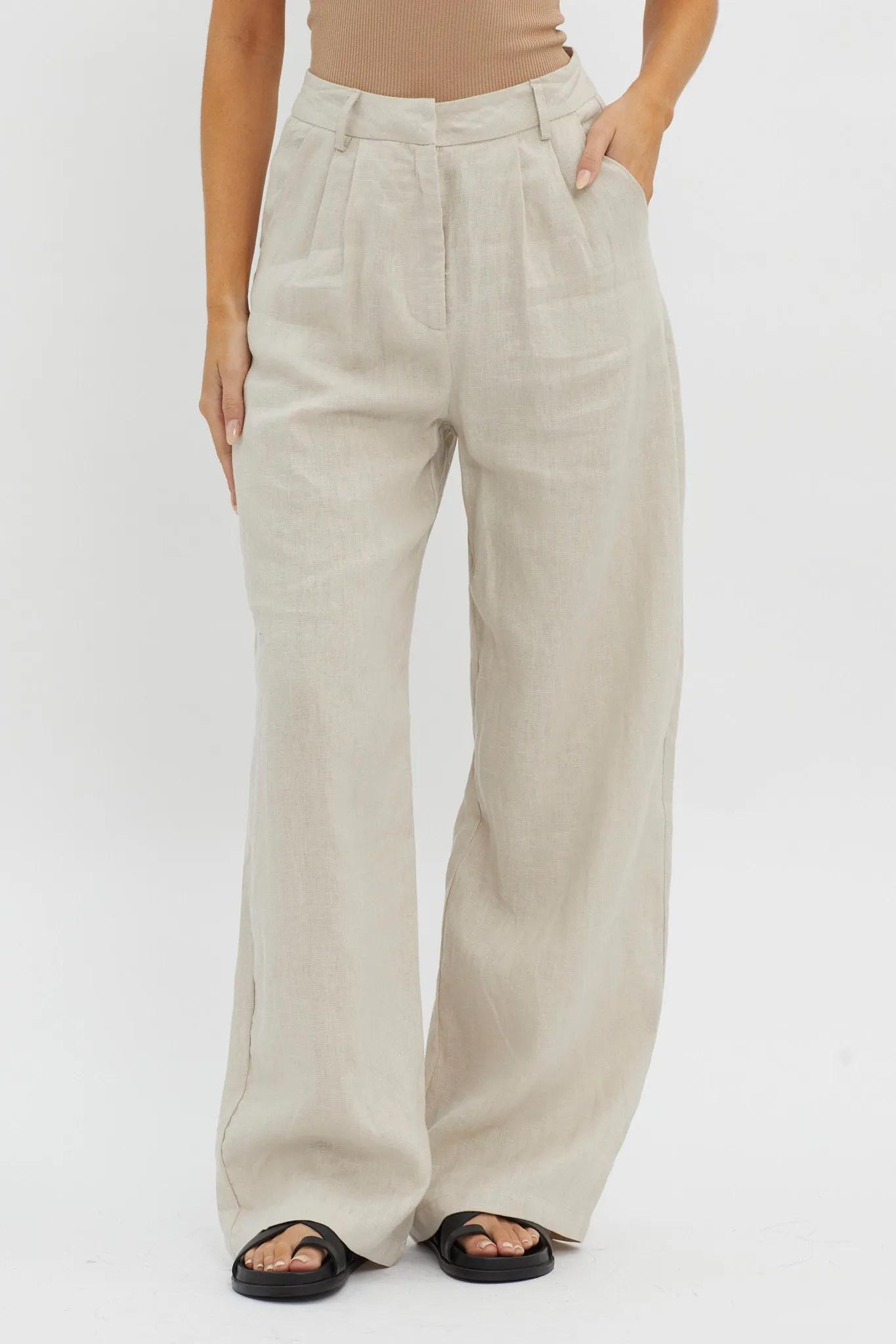 Dodie Straight Leg Trouser Pants Linen Oat