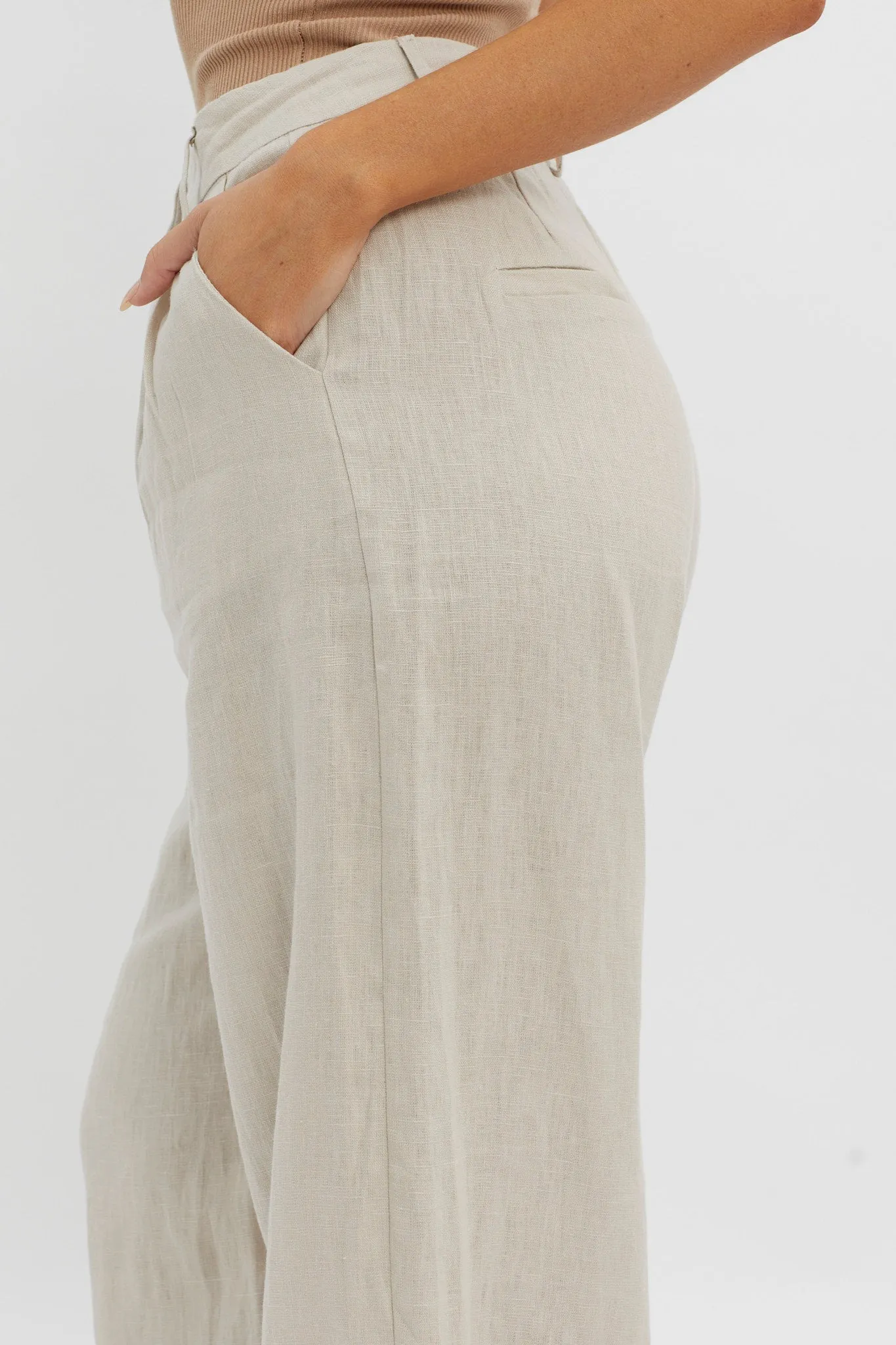 Dodie Straight Leg Trouser Pants Linen Oat