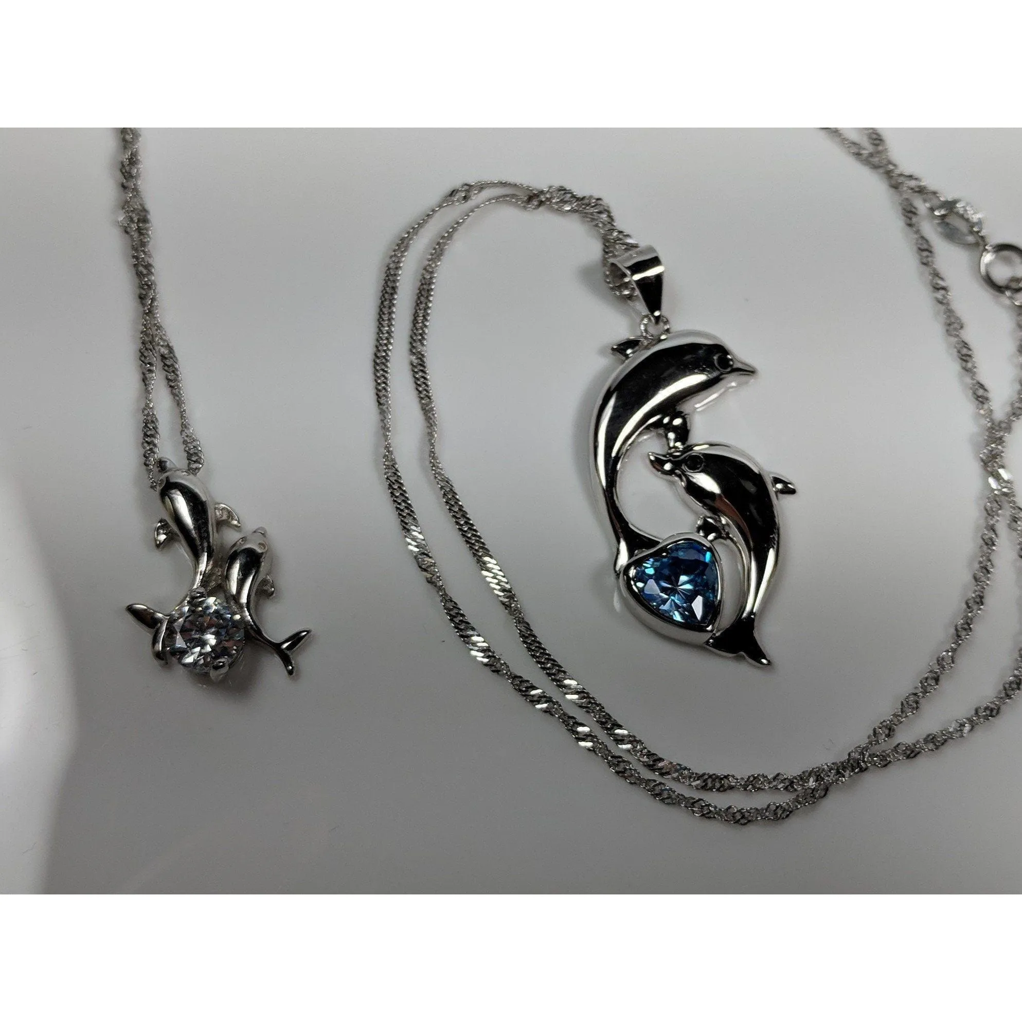 Dolphin Necklaces (4 Styles) in 925 Silver with Blue Cubic Zirconia