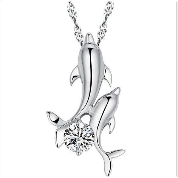 Dolphin Necklaces (4 Styles) in 925 Silver with Blue Cubic Zirconia