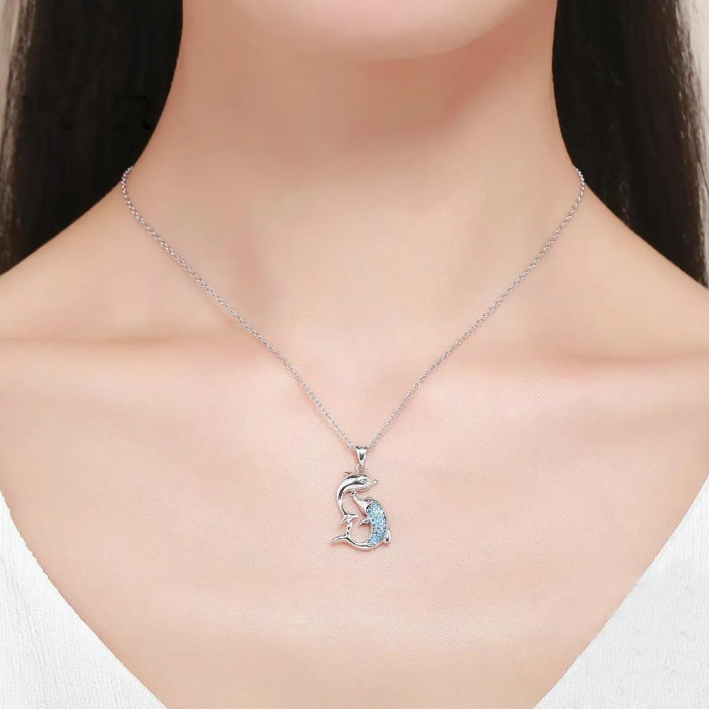 Dolphin Necklaces (4 Styles) in 925 Silver with Blue Cubic Zirconia