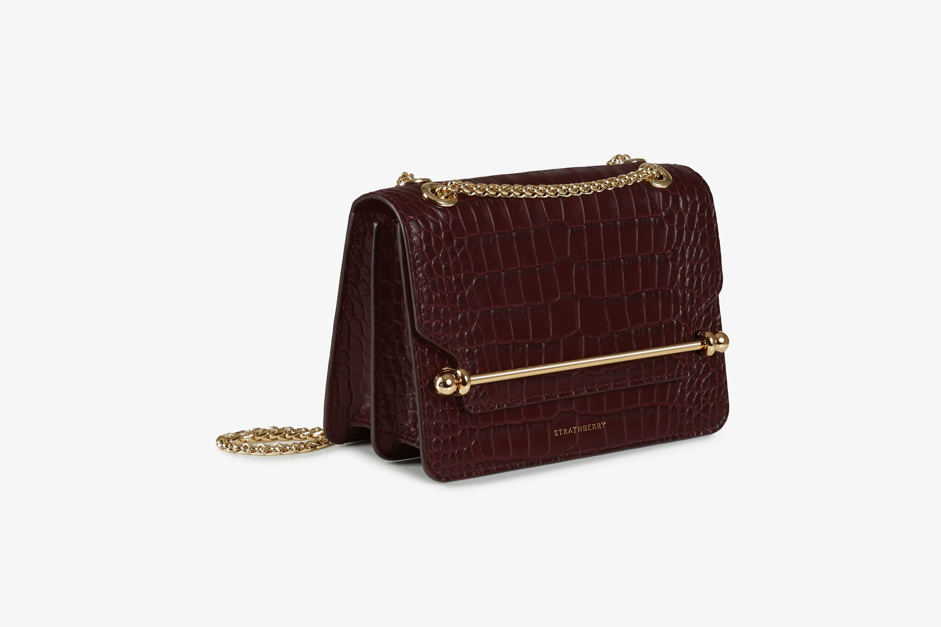 East/West Mini - Croc-Embossed Leather Burgundy