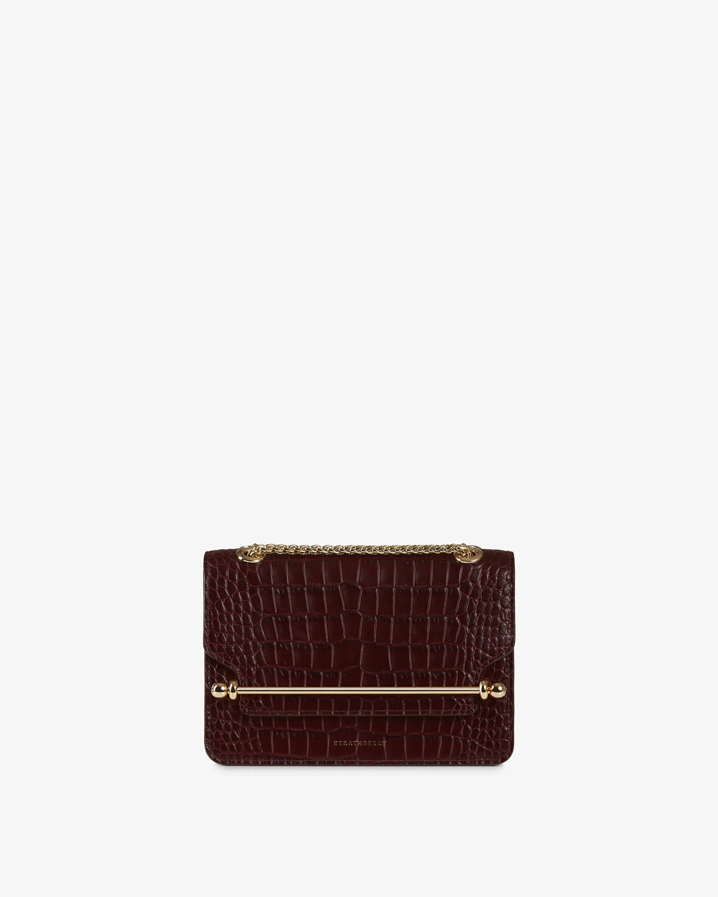 East/West Mini - Croc-Embossed Leather Burgundy