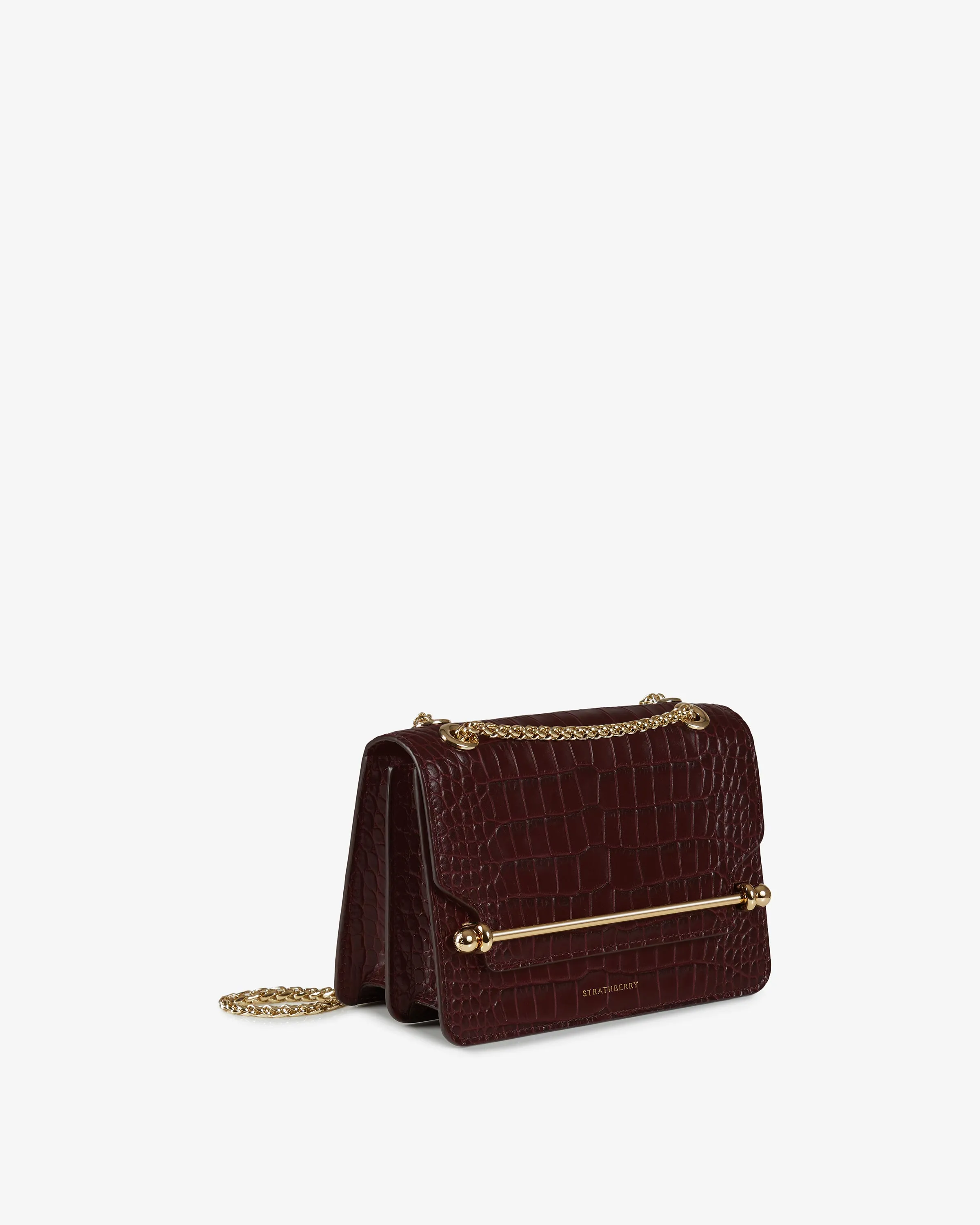 East/West Mini - Croc-Embossed Leather Burgundy