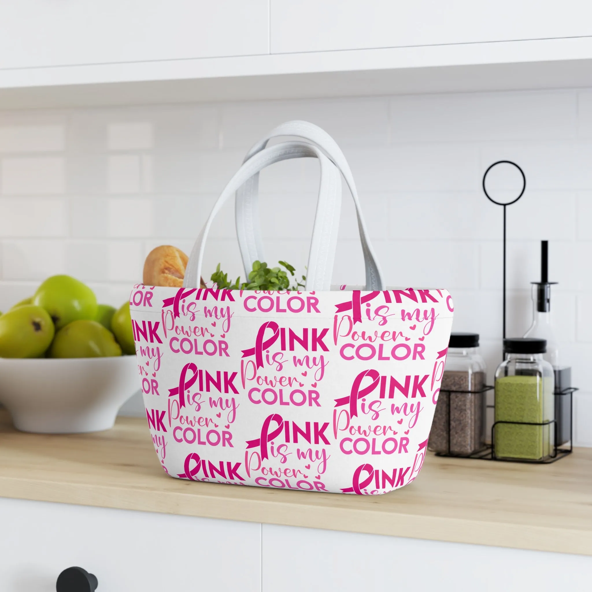 Empowering Pink Lunch Bag for Her, Breast Cancer Awareness Gift, Cute Tote for Work, School, Yoga or Picnic, Supportive Gift Idea, Stylish