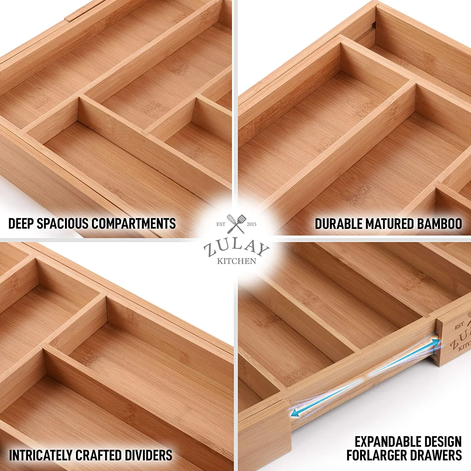 Expandable Kitchen Drawer Organizer - Bamboo