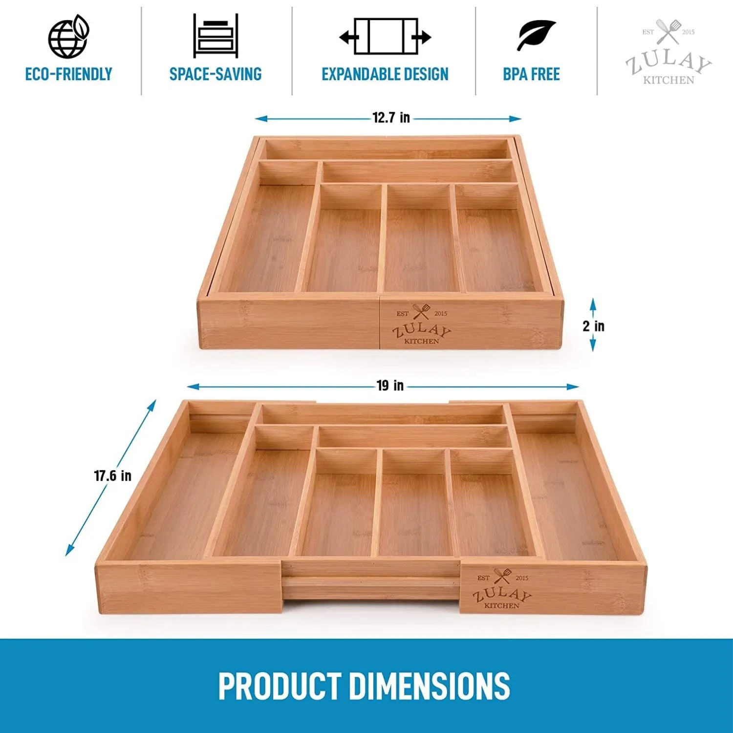 Expandable Kitchen Drawer Organizer - Bamboo