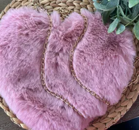 Faux Fur Heart Purse-Blush