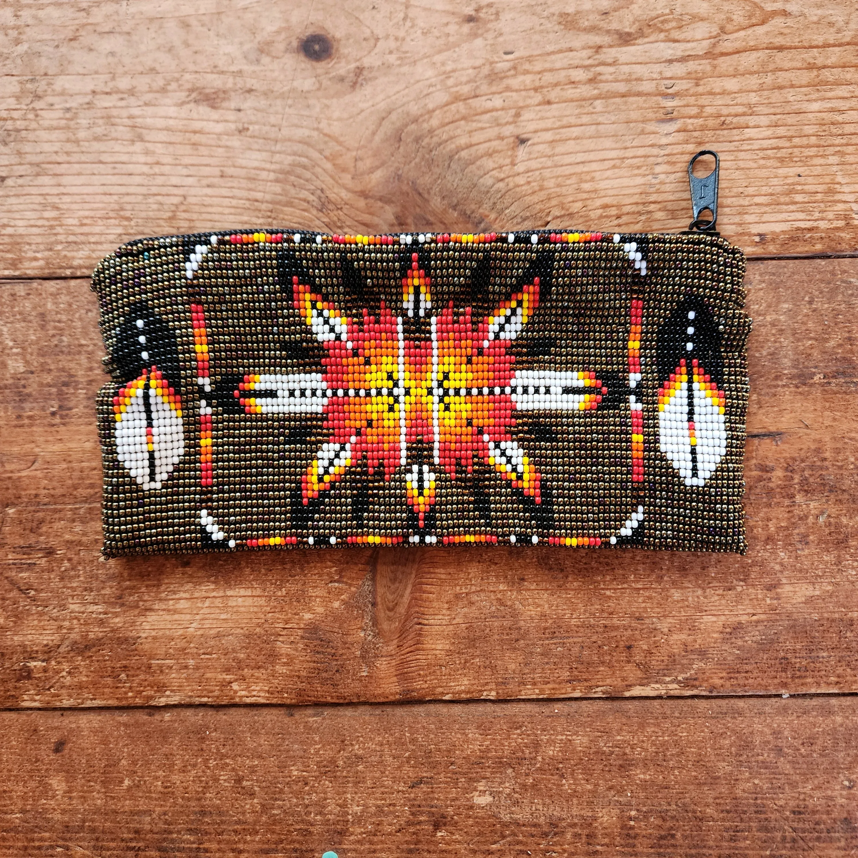 Feathers & Fire Beaded Clutch Purse