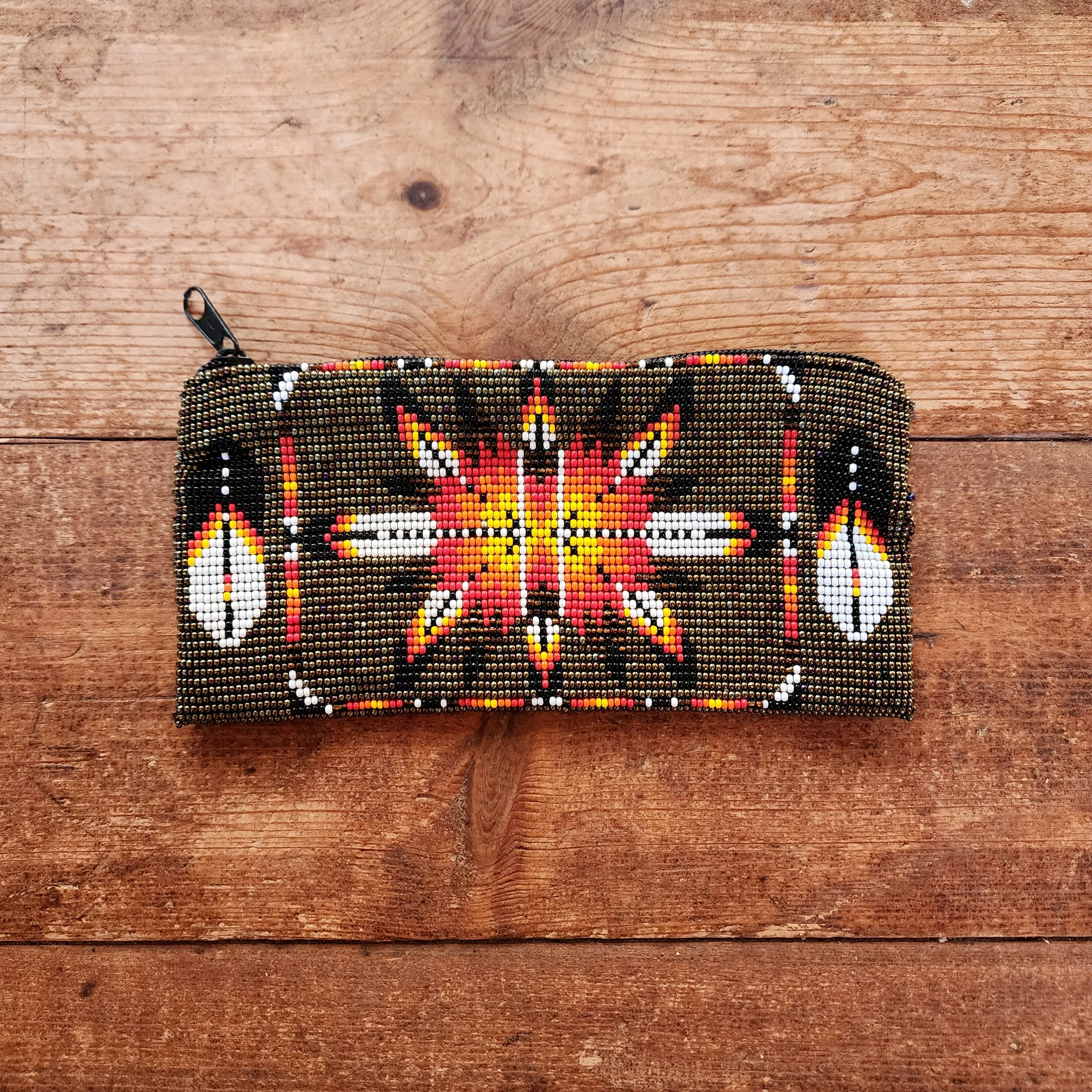 Feathers & Fire Beaded Clutch Purse