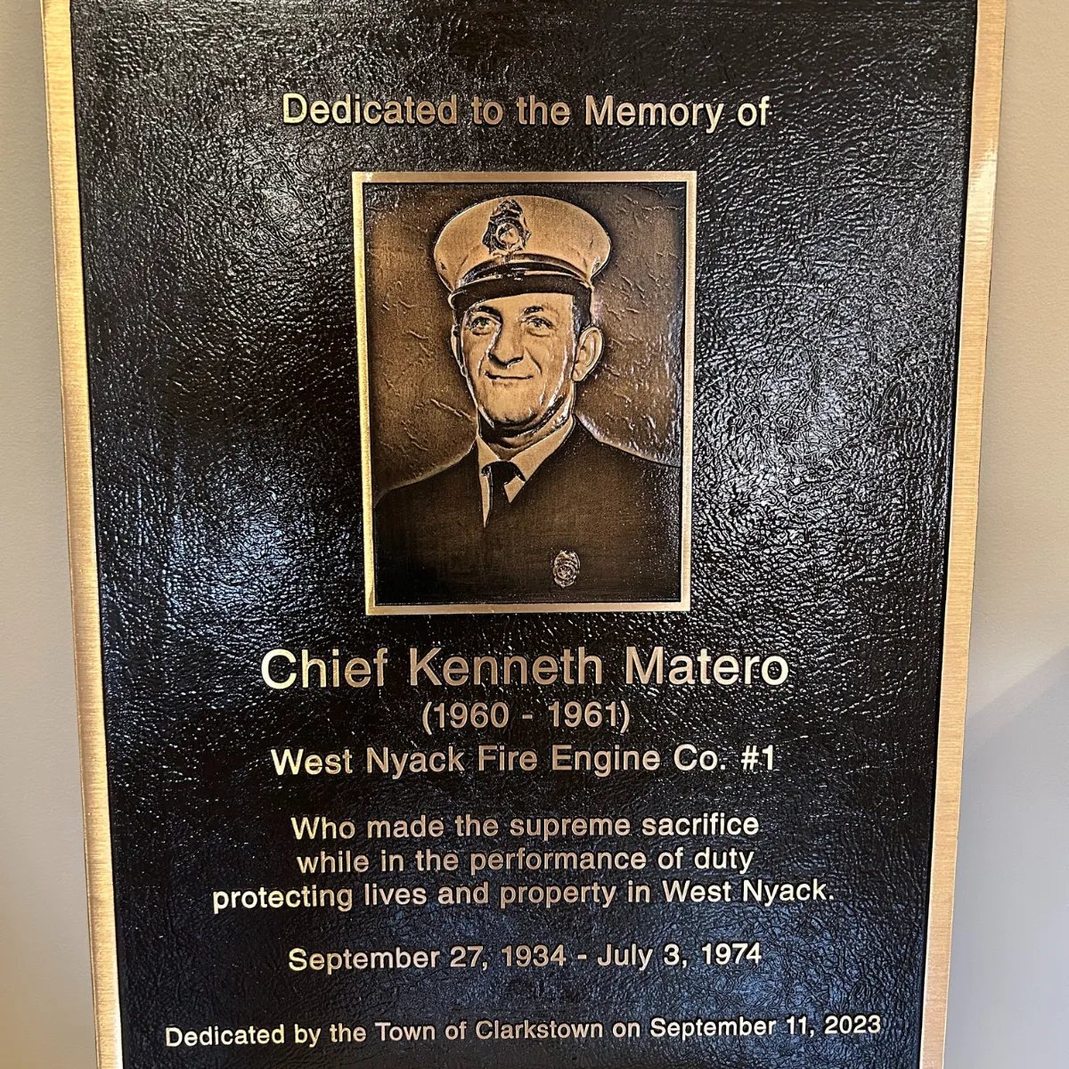 Fire Chief Memorial Bronze Plaque