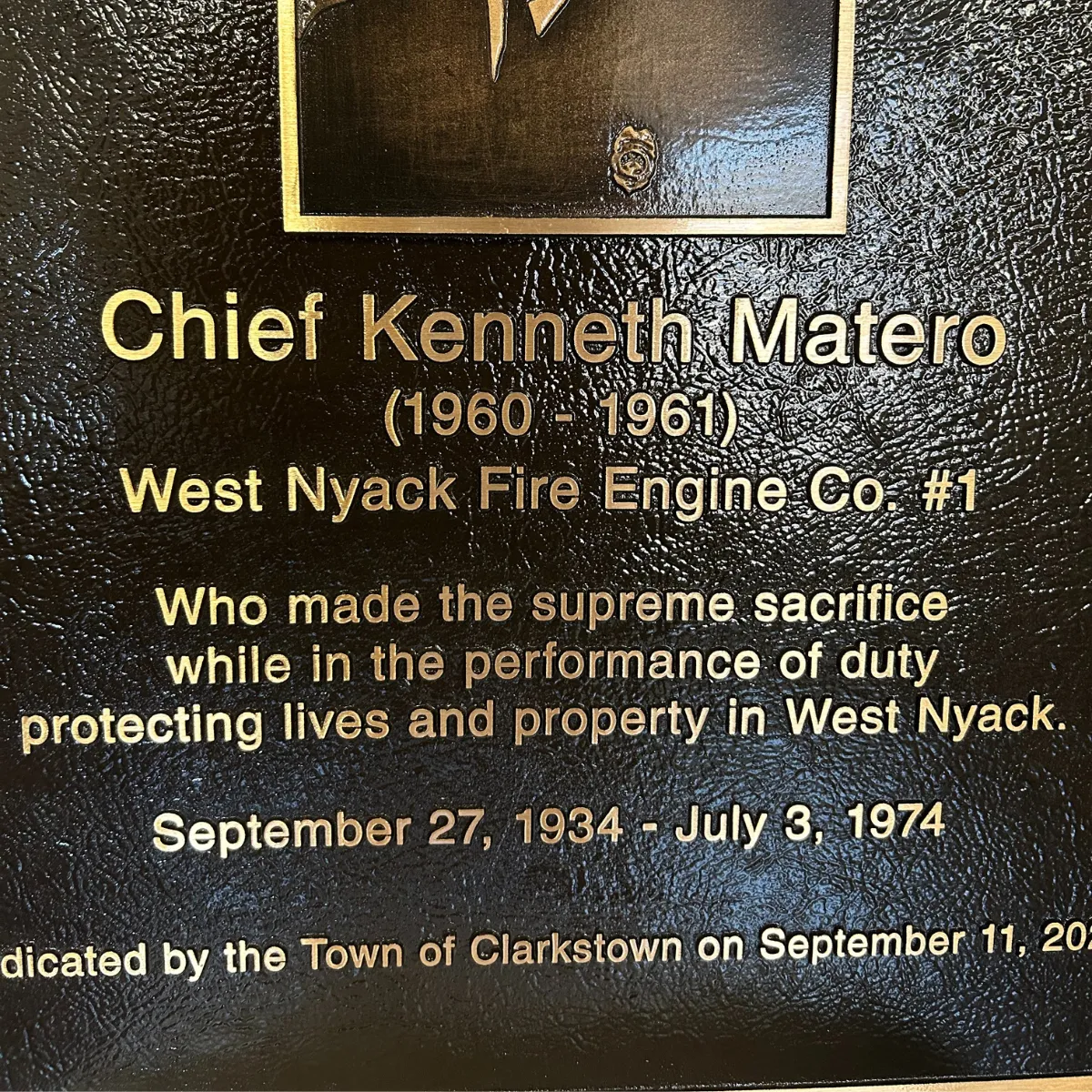 Fire Chief Memorial Bronze Plaque