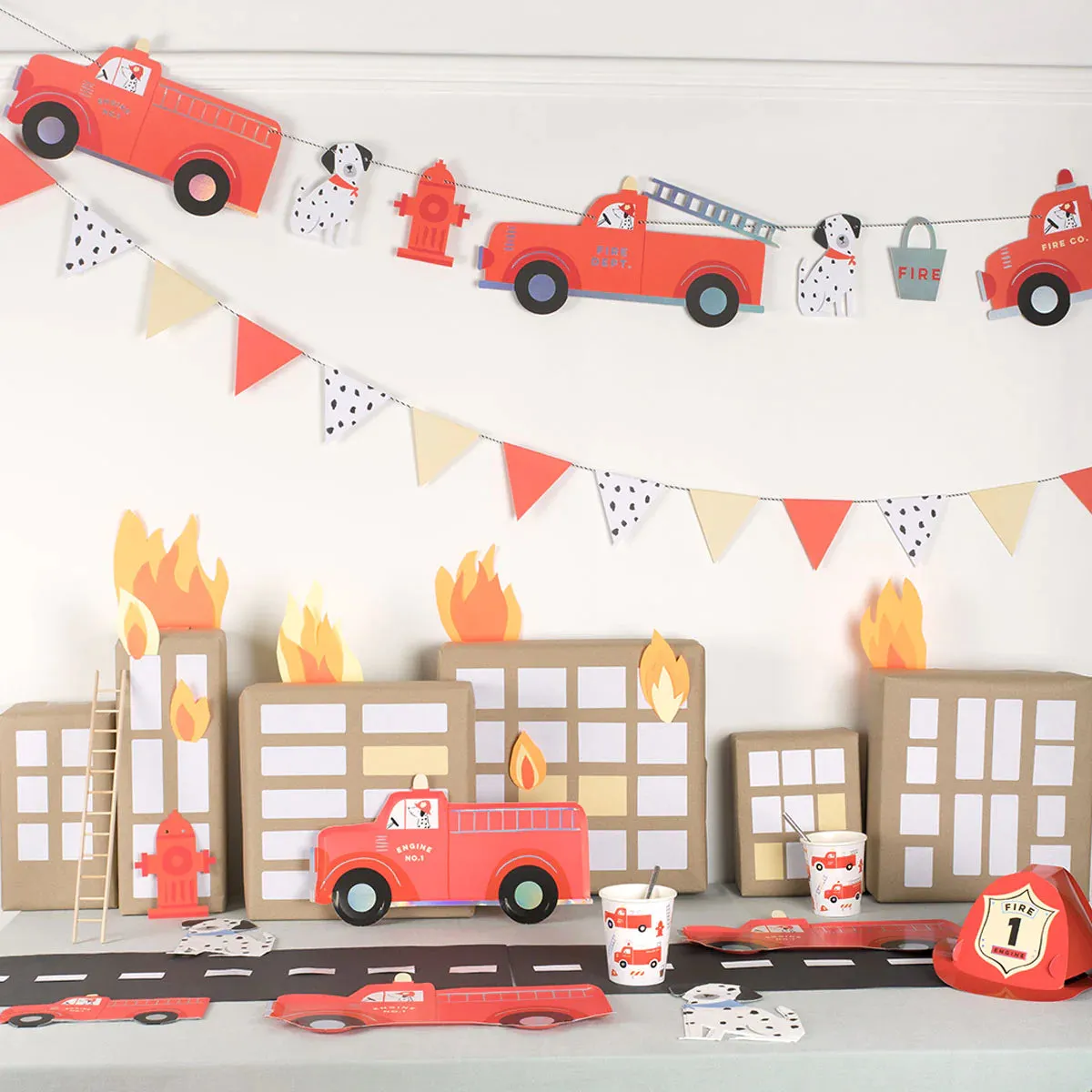 Fire Truck Party Cups, Set of 8 Fire Truck-Themed Paper Cups by Meri Meri