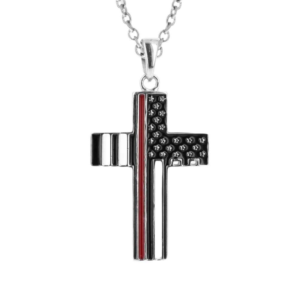 Firefighter Cross Necklace | Sterling Silver | Thin Red Line