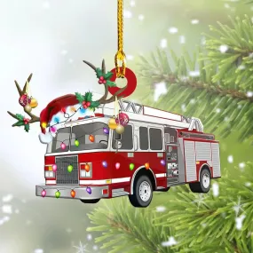 Firefighter Truck Christmas Ornament for Fireman, Flat Acrylic Ornament for Firefighter