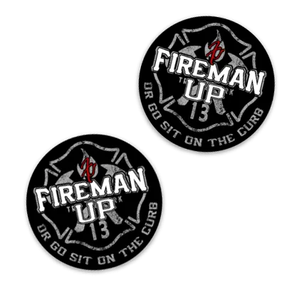 Fireman Up Go Sit on the Curb Helmet Stickers - (2" X 2") 2 pack