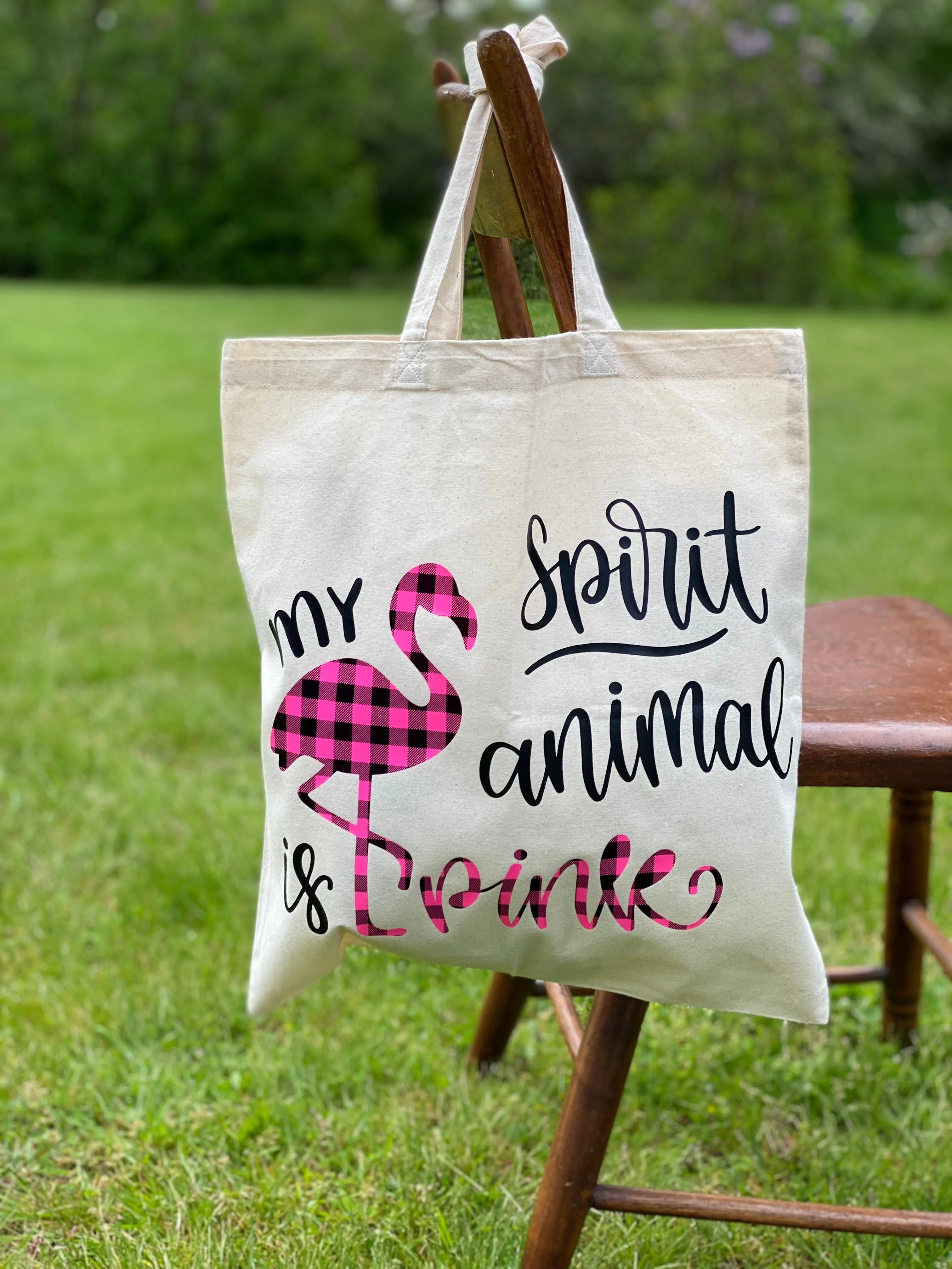 Flamingo Spirit Animal Cotton Tote Bag, Lightweight Thin Natural Cotton Tote Bag, Reusable Tote Bag, Vinyl Butterfly Tote, Farmers Market Bag