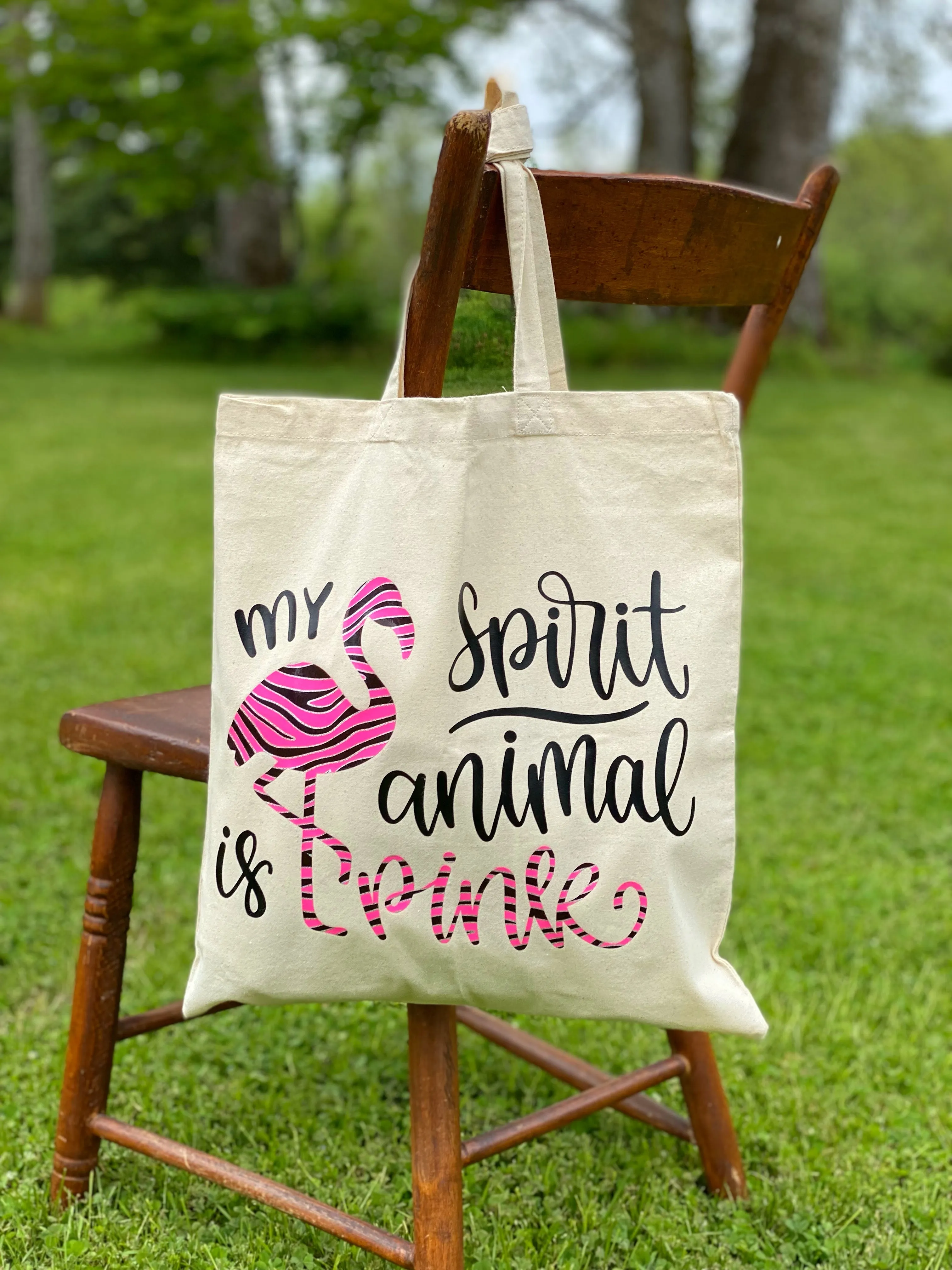 Flamingo Spirit Animal Cotton Tote Bag, Lightweight Thin Natural Cotton Tote Bag, Reusable Tote Bag, Vinyl Butterfly Tote, Farmers Market Bag