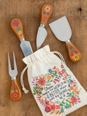 Folk Floral Cheese Knives, Set of 4