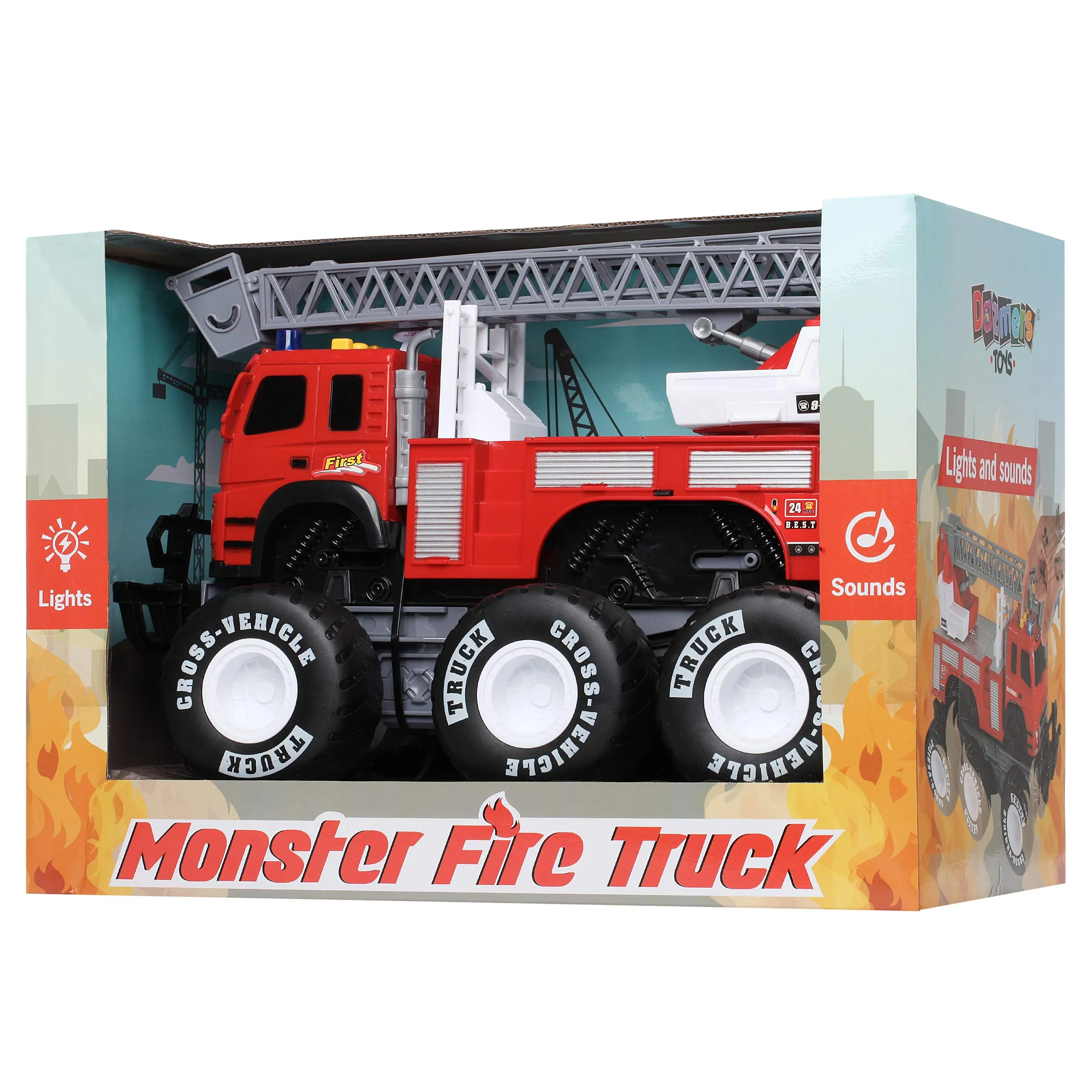 Friction Powered Monster Fire Engine Truck with Lights and Sounds, Transform Firetruck