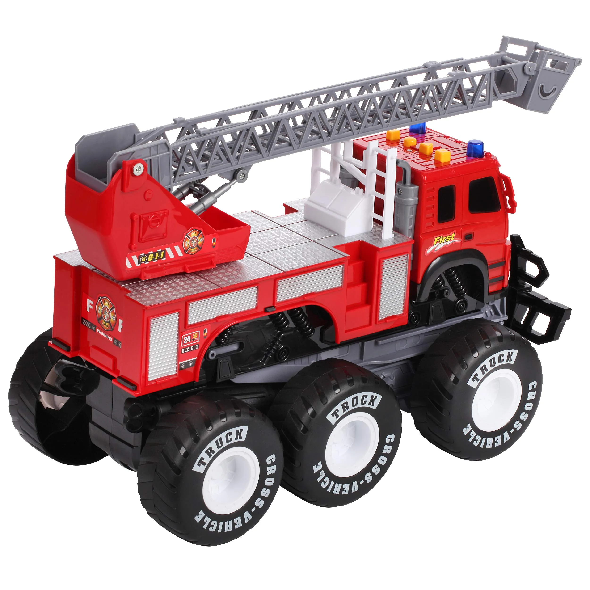 Friction Powered Monster Fire Engine Truck with Lights and Sounds, Transform Firetruck