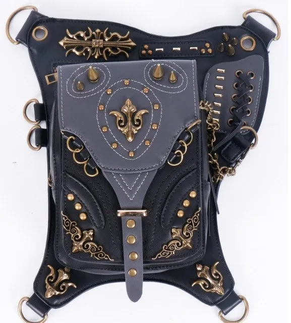 Gothic Steampunk Women Shoulder Bag Rivet Waist Leg Protected Purse Fashion Retro Rock Motorcycle Leg Bag for Men