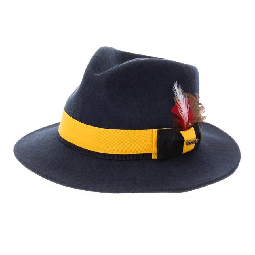 Grayson Fedora Crushable 100 % Australian Wool Traveler Two Tone Navy And Gold Bottom Hat