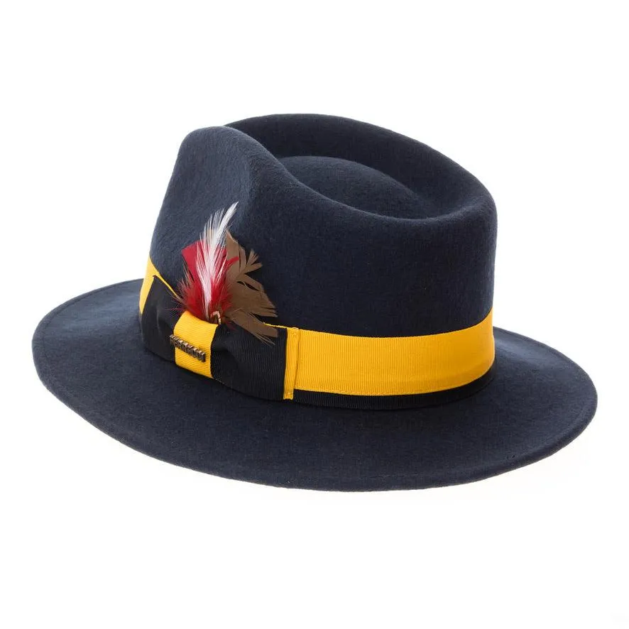 Grayson Fedora Crushable 100 % Australian Wool Traveler Two Tone Navy And Gold Bottom Hat