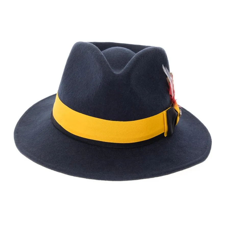 Grayson Fedora Crushable 100 % Australian Wool Traveler Two Tone Navy And Gold Bottom Hat