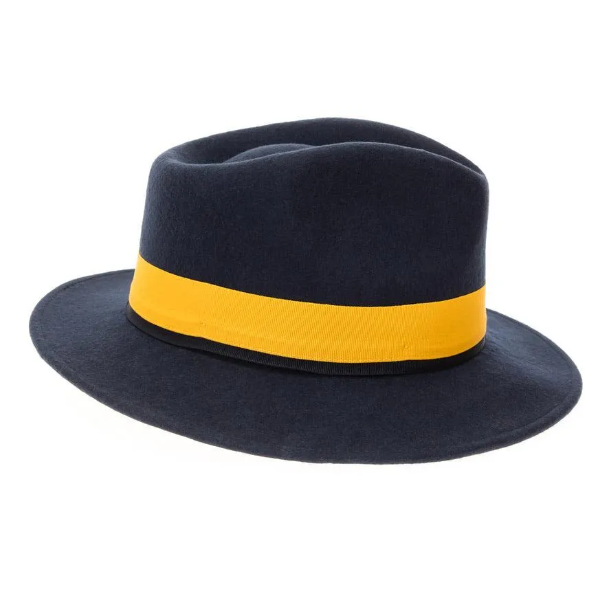 Grayson Fedora Crushable 100 % Australian Wool Traveler Two Tone Navy And Gold Bottom Hat