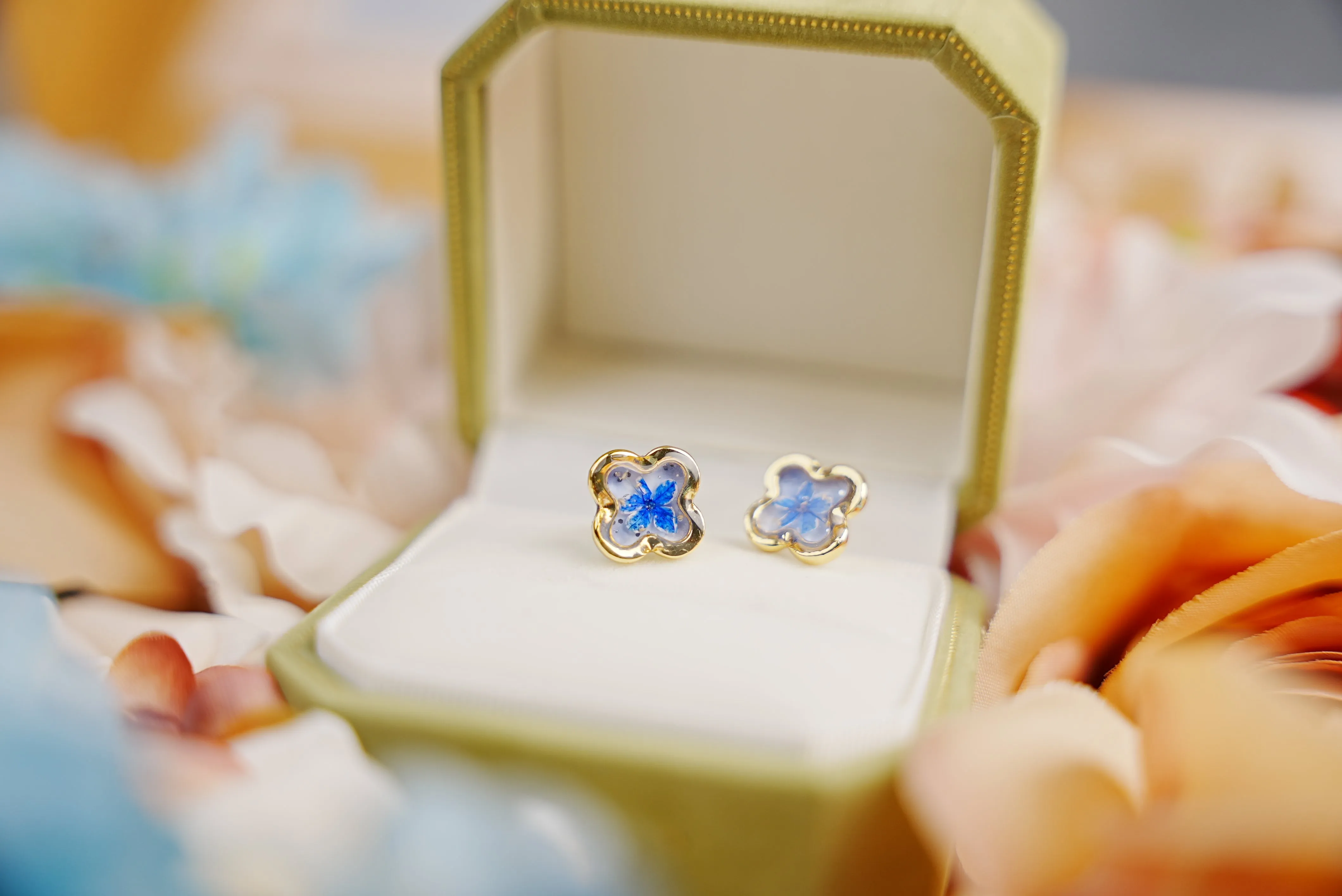 Green Pearl Blossom Studs