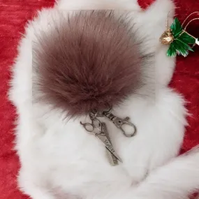 Hair Stylist Keychain/Faux Fur Pom Pom Charm Key Chain-Purse Charm/Journal Charm