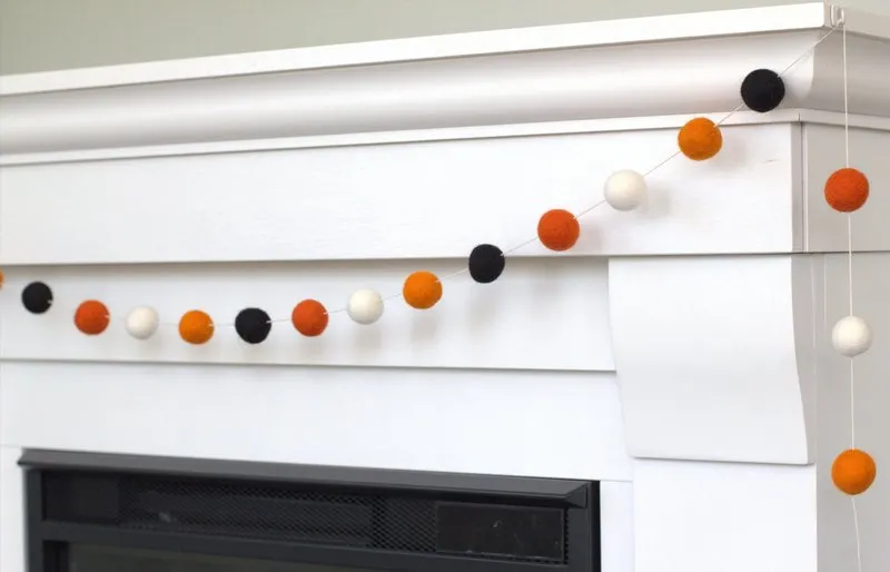 Halloween Felt Ball Garland- Black, White, Light & Dark Oranges