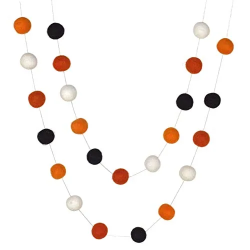 Halloween Felt Ball Garland- Black, White, Light & Dark Oranges