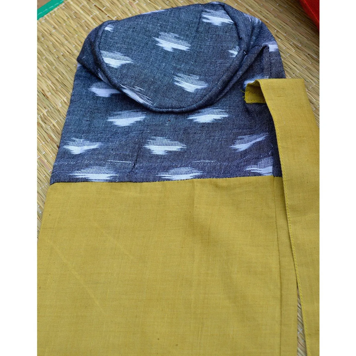 Hand-Woven Yellow Fabric And Grey Ikat Yoga Mat Bag