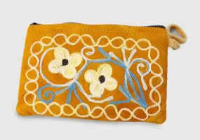 Handmade Flower Embroidered Suede Clutch Purse-4 X 6 inches