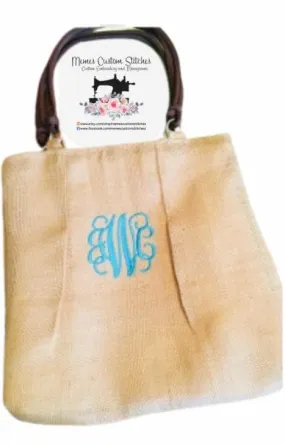 Handmade Monogram Personalized Pleated Burlap Shoulder Purse/Tote,Gift for Her