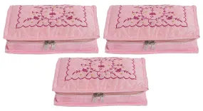 Heart Home Embroidery Design Portable Jewellery Organizer With 6 Tranasparent Pockets For Keeps Your Jewellery,Earrings, Pendants Organized And Secure- Pack of 3 (Pink)