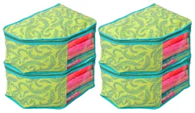 Heart Home Leaf Printed Non-Woven Blouse Cover/Organizer With Front Window- Pack of 4 (Green)-44HH0531