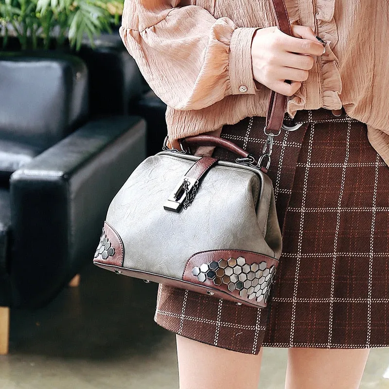 Hip Smart Leather Riveted Cross Body Shoulder Bag