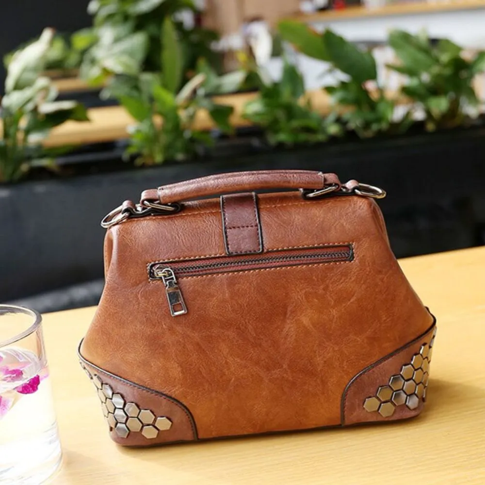 Hip Smart Leather Riveted Cross Body Shoulder Bag