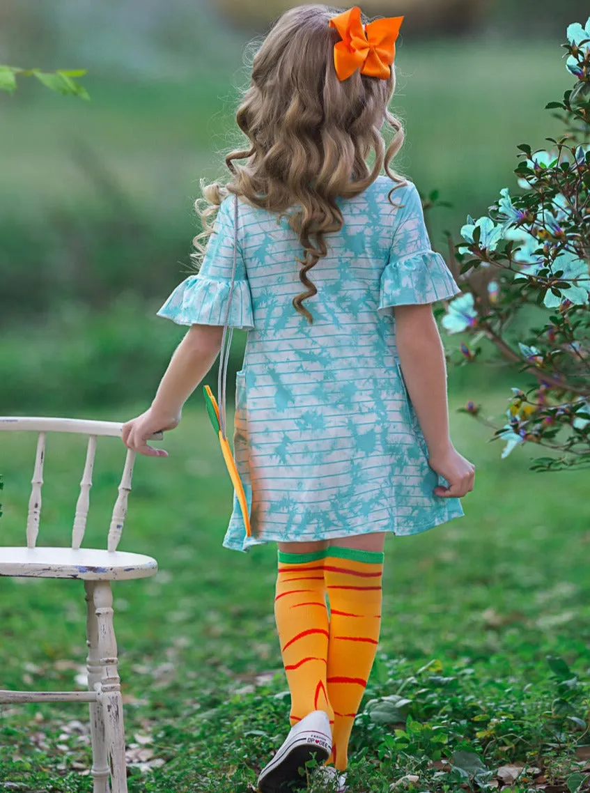 I CARROT Even Tie Dye Dress, Socks, And Purse Set